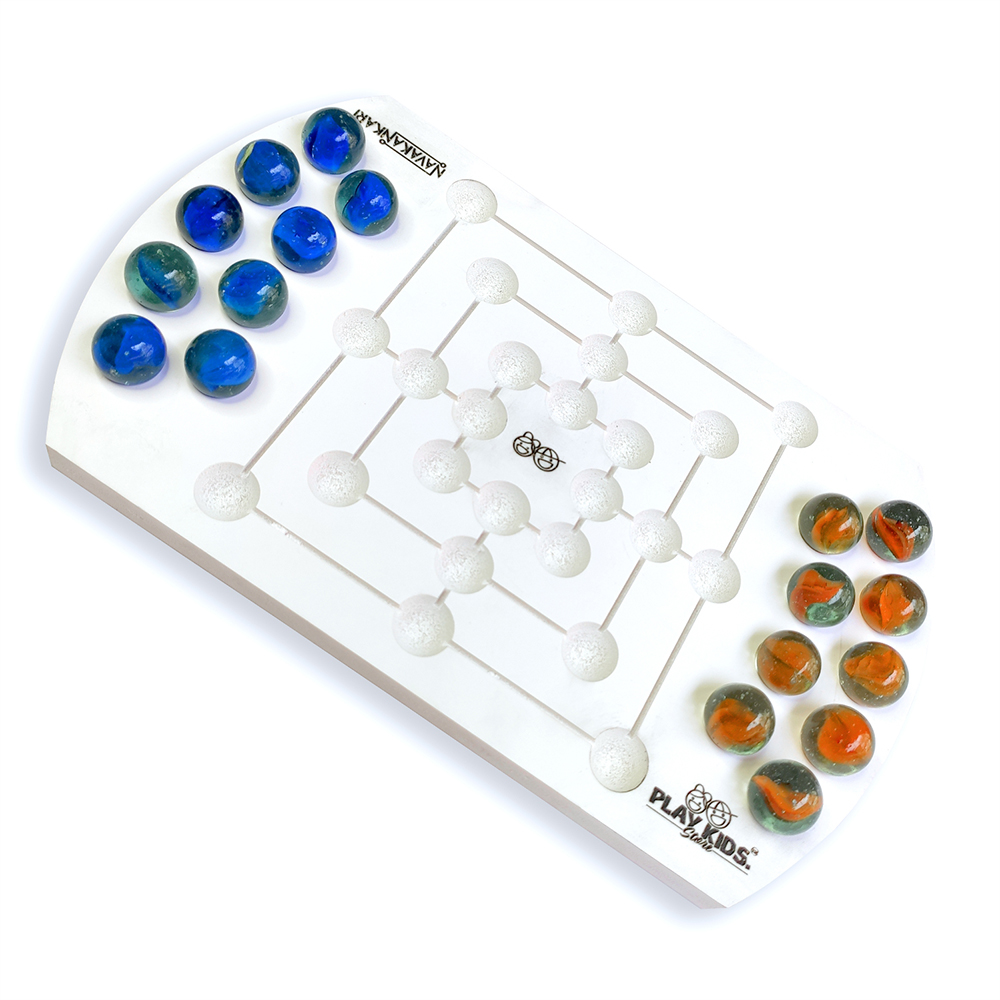 NAVAKANKARI | Navkukari | Nine Men Morris or Mills | Premium Plywood | 2 Players Table Top Wooden Board Game | Nine Pebbles | Saalu Mane Ata | Jodpi Ata | Char Par | Daadi | Gift Toy